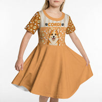 Corgi Powered By Treats And Short Legs Kid Short Sleeve Dress Royal Crown Low Rider Funny Dog Quote Paw
