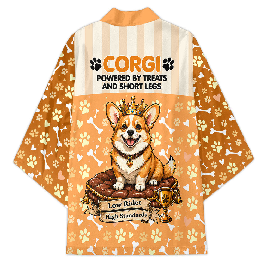 Corgi Powered By Treats And Short Legs Kimono Royal Crown Low Rider Funny Dog Quote Paw