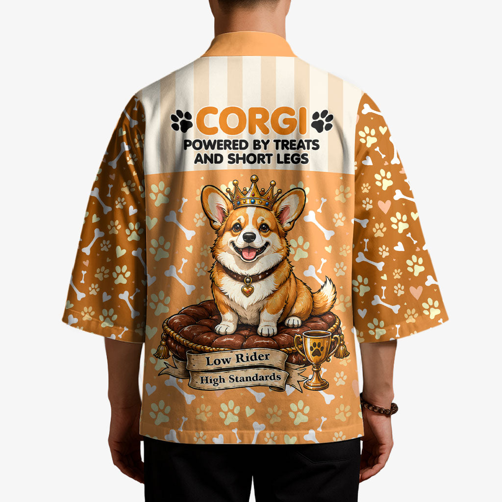 Corgi Powered By Treats And Short Legs Kimono Royal Crown Low Rider Funny Dog Quote Paw