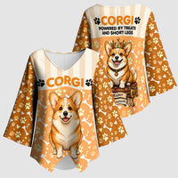 Corgi Powered By Treats And Short Legs Kimono Sleeve Blouse Royal Crown Low Rider Funny Dog Quote Paw
