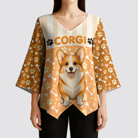 Corgi Powered By Treats And Short Legs Kimono Sleeve Blouse Royal Crown Low Rider Funny Dog Quote Paw