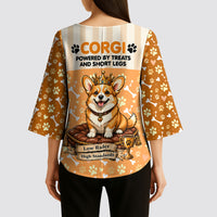 Corgi Powered By Treats And Short Legs Kimono Sleeve Blouse Royal Crown Low Rider Funny Dog Quote Paw