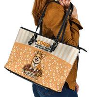 Corgi Powered By Treats And Short Legs Leather Tote Bag Royal Crown Low Rider Funny Dog Quote Paw