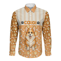 Corgi Powered By Treats And Short Legs Long Sleeve Button Shirt Royal Crown Low Rider Funny Dog Quote Paw