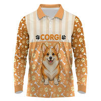 Corgi Powered By Treats And Short Legs Long Sleeve Polo Shirt Royal Crown Low Rider Funny Dog Quote Paw