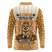 Corgi Powered By Treats And Short Legs Long Sleeve Polo Shirt Royal Crown Low Rider Funny Dog Quote Paw