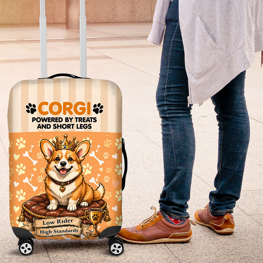 Corgi Powered By Treats And Short Legs Luggage Cover Royal Crown Low Rider Funny Dog Quote Paw