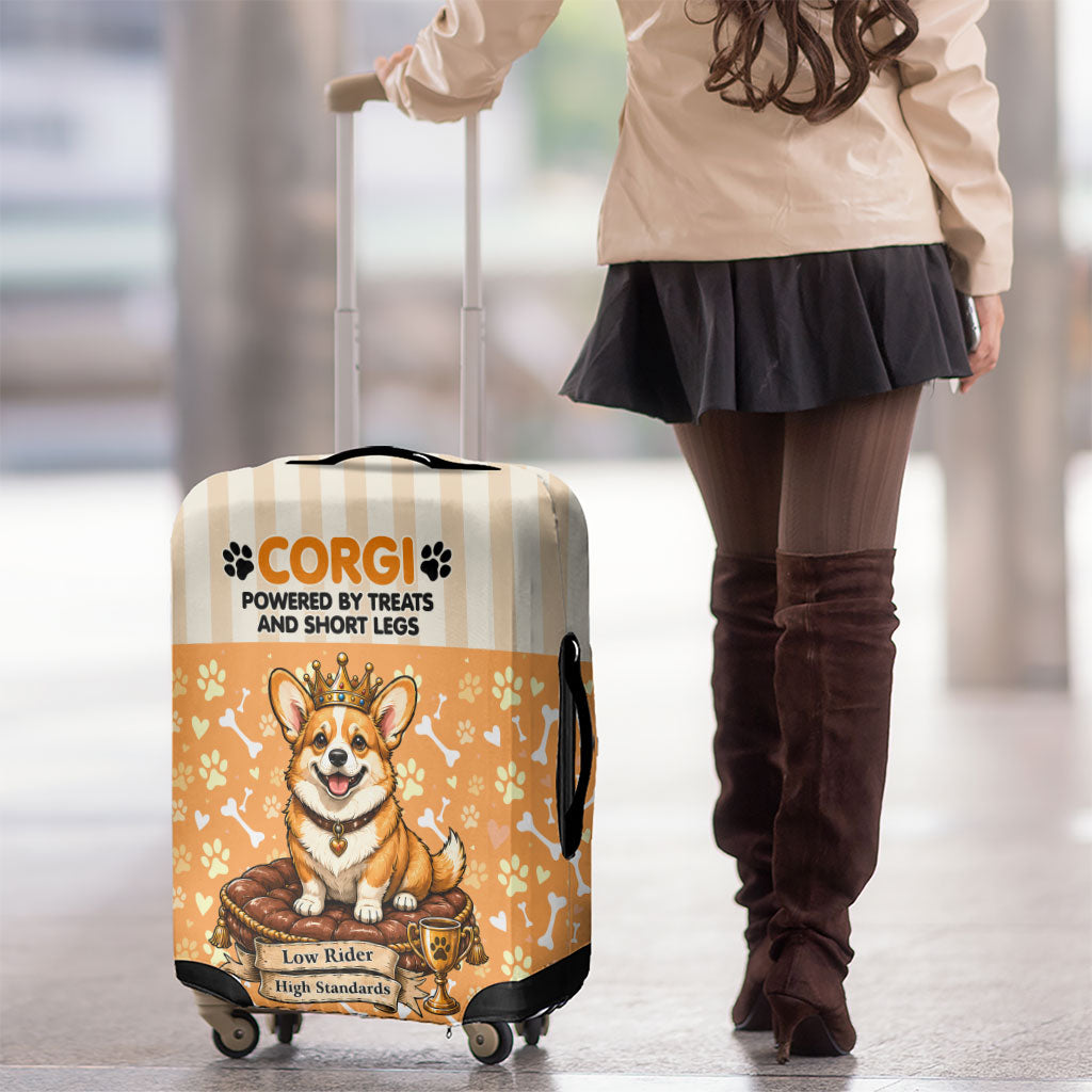 Corgi Powered By Treats And Short Legs Luggage Cover Royal Crown Low Rider Funny Dog Quote Paw