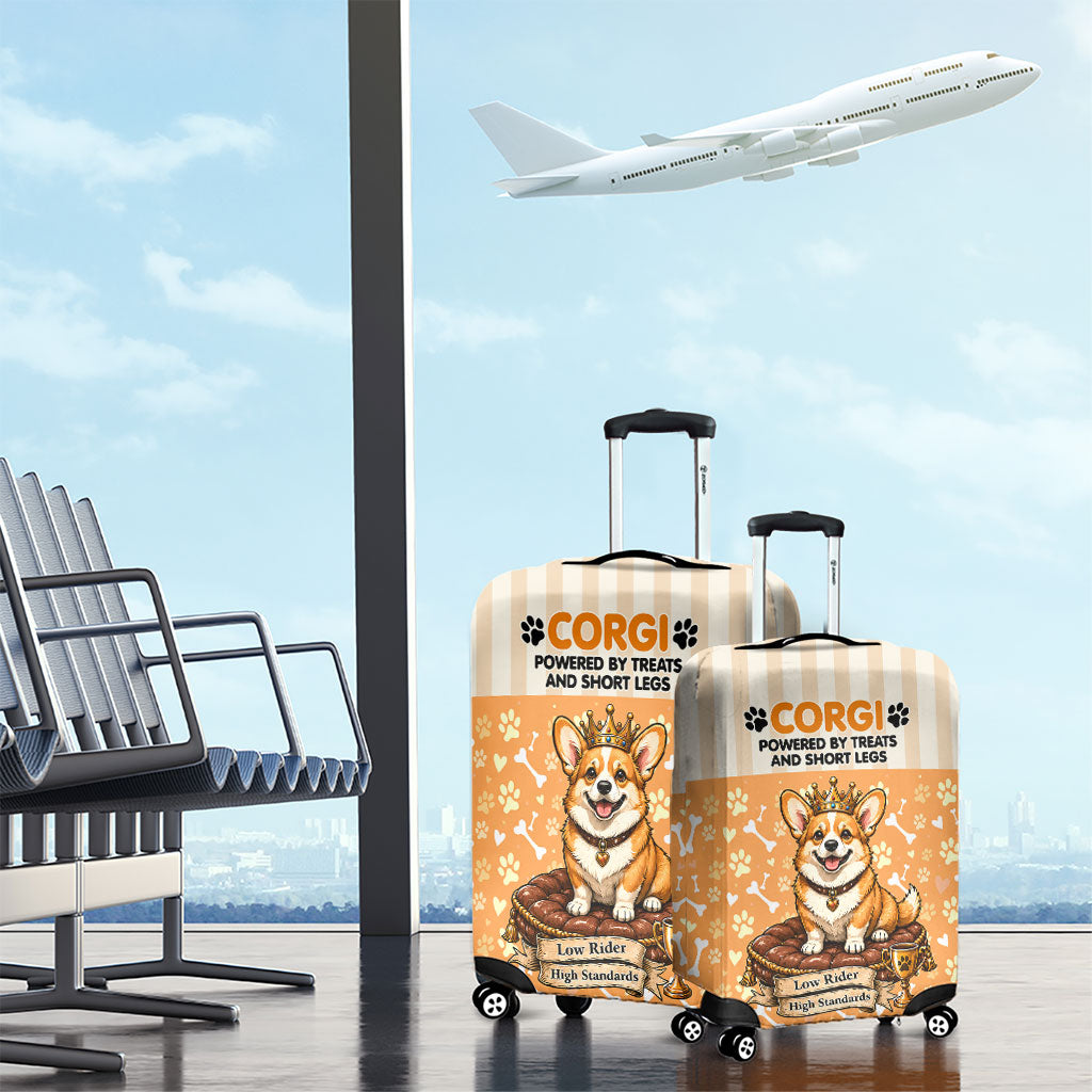 Corgi Powered By Treats And Short Legs Luggage Cover Royal Crown Low Rider Funny Dog Quote Paw