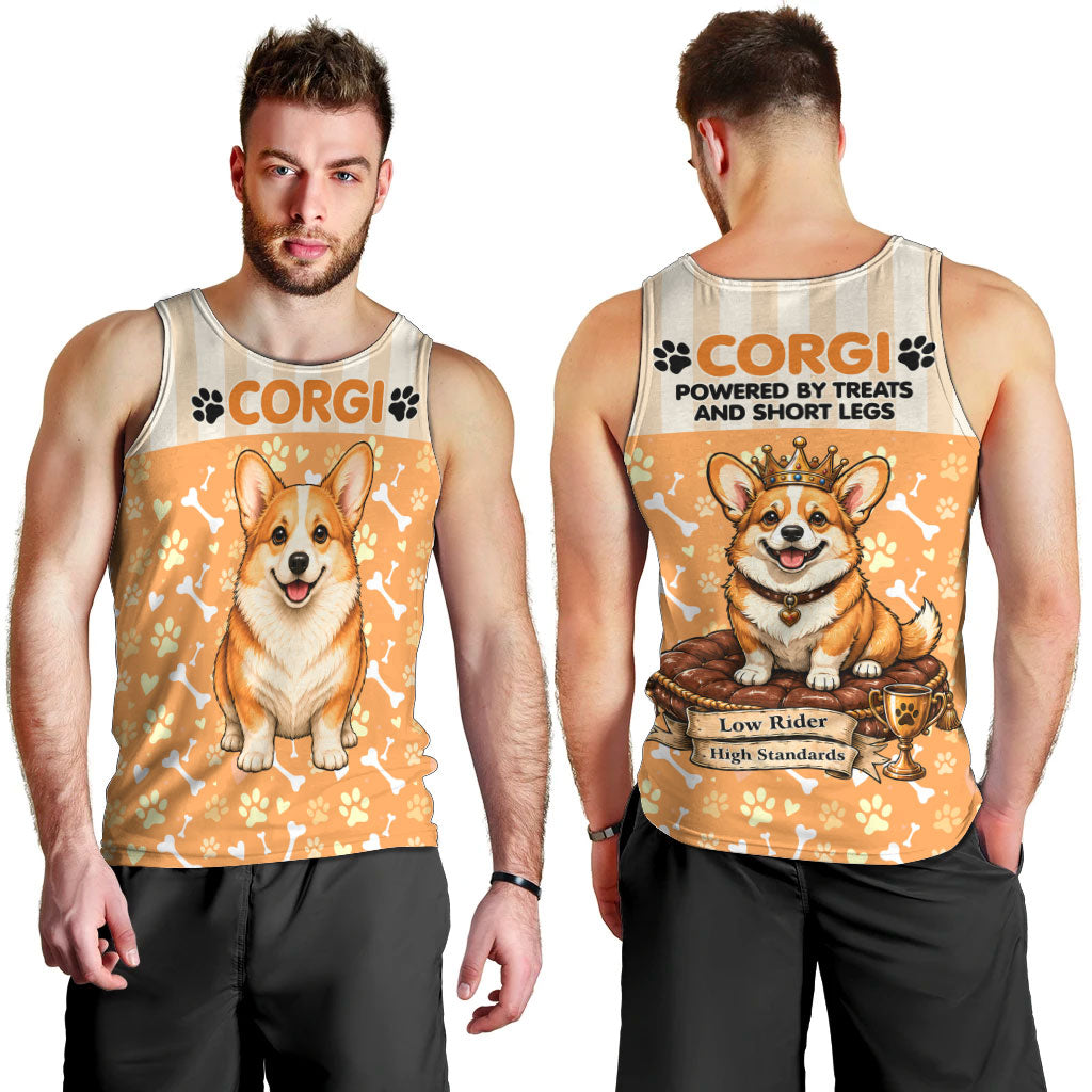 Corgi Powered By Treats And Short Legs Men Tank Top Royal Crown Low Rider Funny Dog Quote Paw