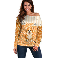 Corgi Powered By Treats And Short Legs Off Shoulder Sweater Royal Crown Low Rider Funny Dog Quote Paw