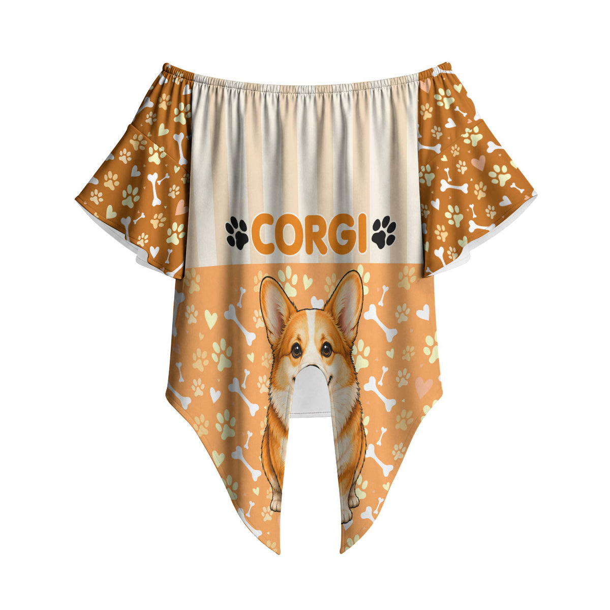 Corgi Powered By Treats And Short Legs Off Shoulder Wrap Waist Top Royal Crown Low Rider Funny Dog Quote Paw