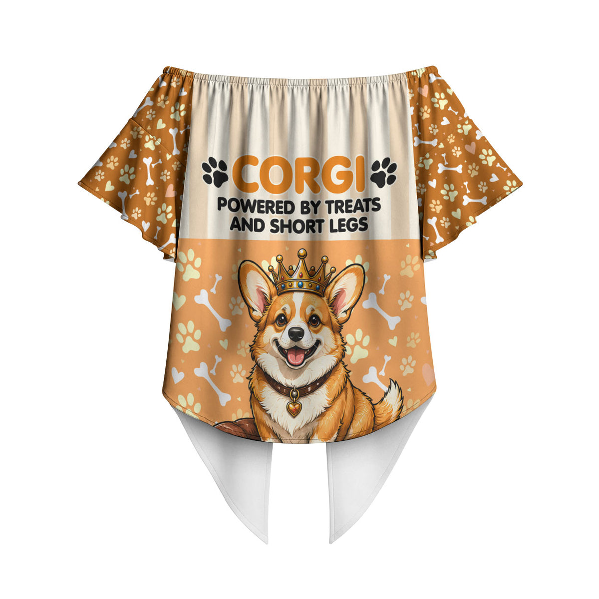 Corgi Powered By Treats And Short Legs Off Shoulder Wrap Waist Top Royal Crown Low Rider Funny Dog Quote Paw