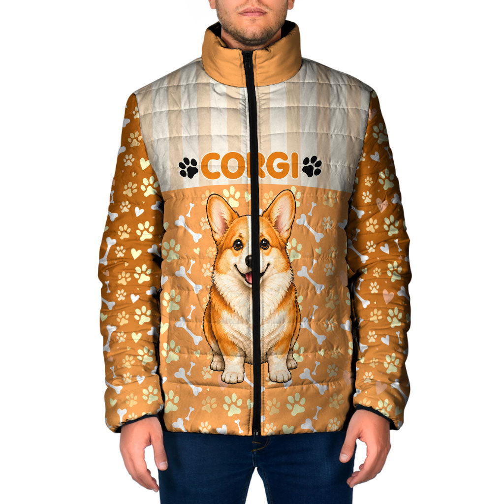 Corgi Powered By Treats And Short Legs Padded Jacket Royal Crown Low Rider Funny Dog Quote Paw