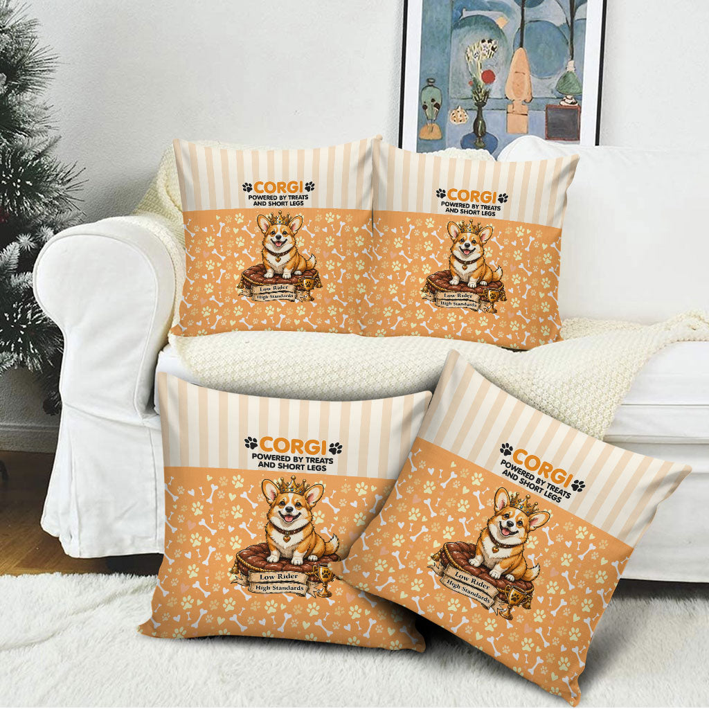 Corgi Powered By Treats And Short Legs Pillow Cover Royal Crown Low Rider Funny Dog Quote Paw