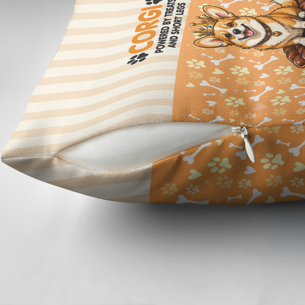 Corgi Powered By Treats And Short Legs Pillow Cover Royal Crown Low Rider Funny Dog Quote Paw