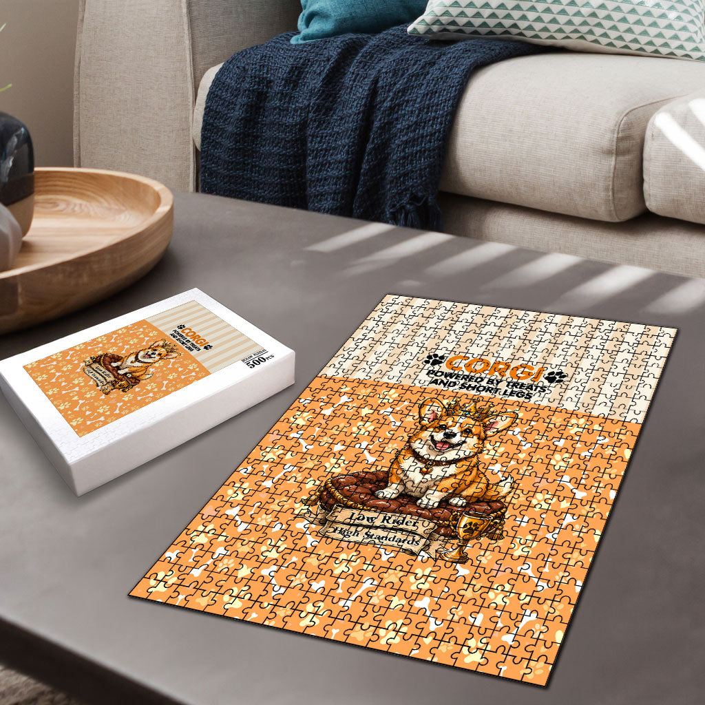 Corgi Powered By Treats And Short Legs Puzzle Royal Crown Low Rider Funny Dog Quote Paw