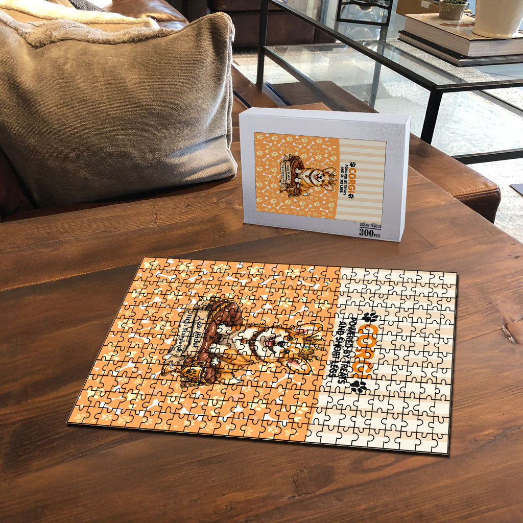 Corgi Powered By Treats And Short Legs Puzzle Royal Crown Low Rider Funny Dog Quote Paw