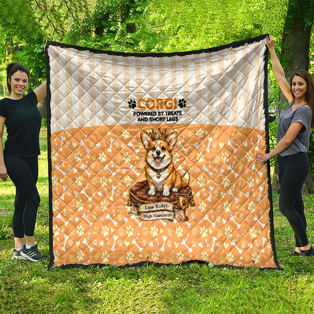 Corgi Powered By Treats And Short Legs Quilt Royal Crown Low Rider Funny Dog Quote Paw