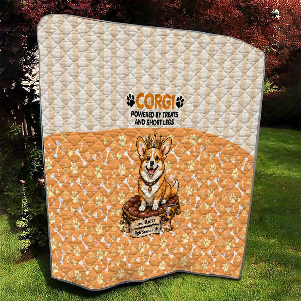 Corgi Powered By Treats And Short Legs Quilt Royal Crown Low Rider Funny Dog Quote Paw