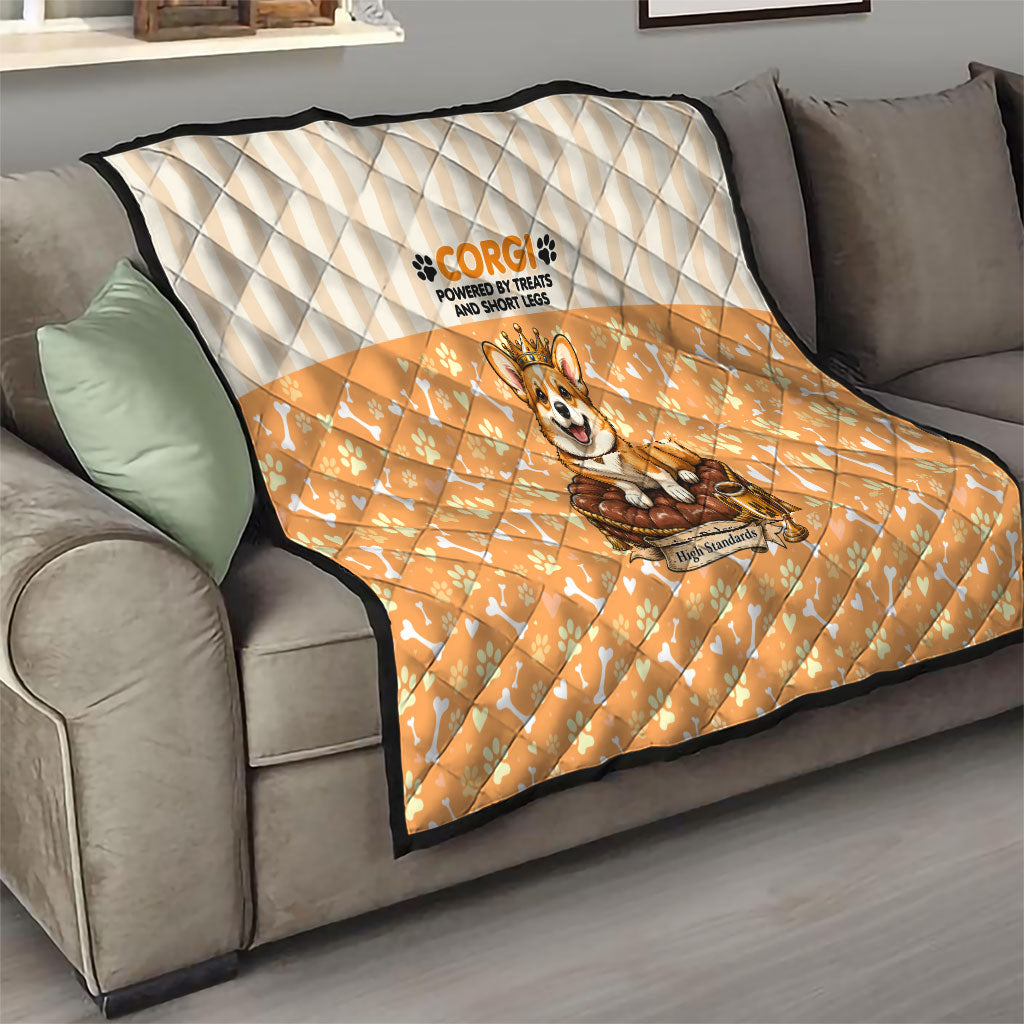 Corgi Powered By Treats And Short Legs Quilt Royal Crown Low Rider Funny Dog Quote Paw