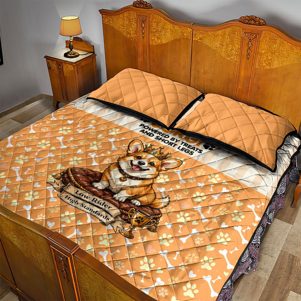 Corgi Powered By Treats And Short Legs Quilt Bed Set Royal Crown Low Rider Funny Dog Quote Paw