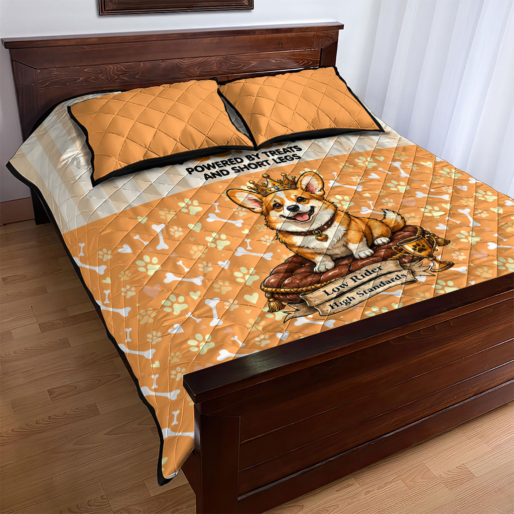 Corgi Powered By Treats And Short Legs Quilt Bed Set Royal Crown Low Rider Funny Dog Quote Paw