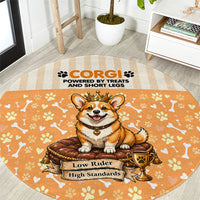 Corgi Powered By Treats And Short Legs Round Carpet Royal Crown Low Rider Funny Dog Quote Paw