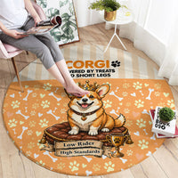 Corgi Powered By Treats And Short Legs Round Carpet Royal Crown Low Rider Funny Dog Quote Paw
