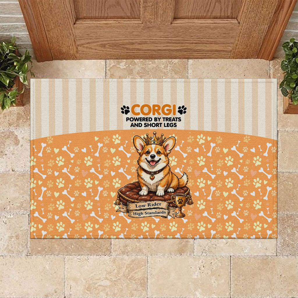 Corgi Powered By Treats And Short Legs Rubber Doormat Royal Crown Low Rider Funny Dog Quote Paw