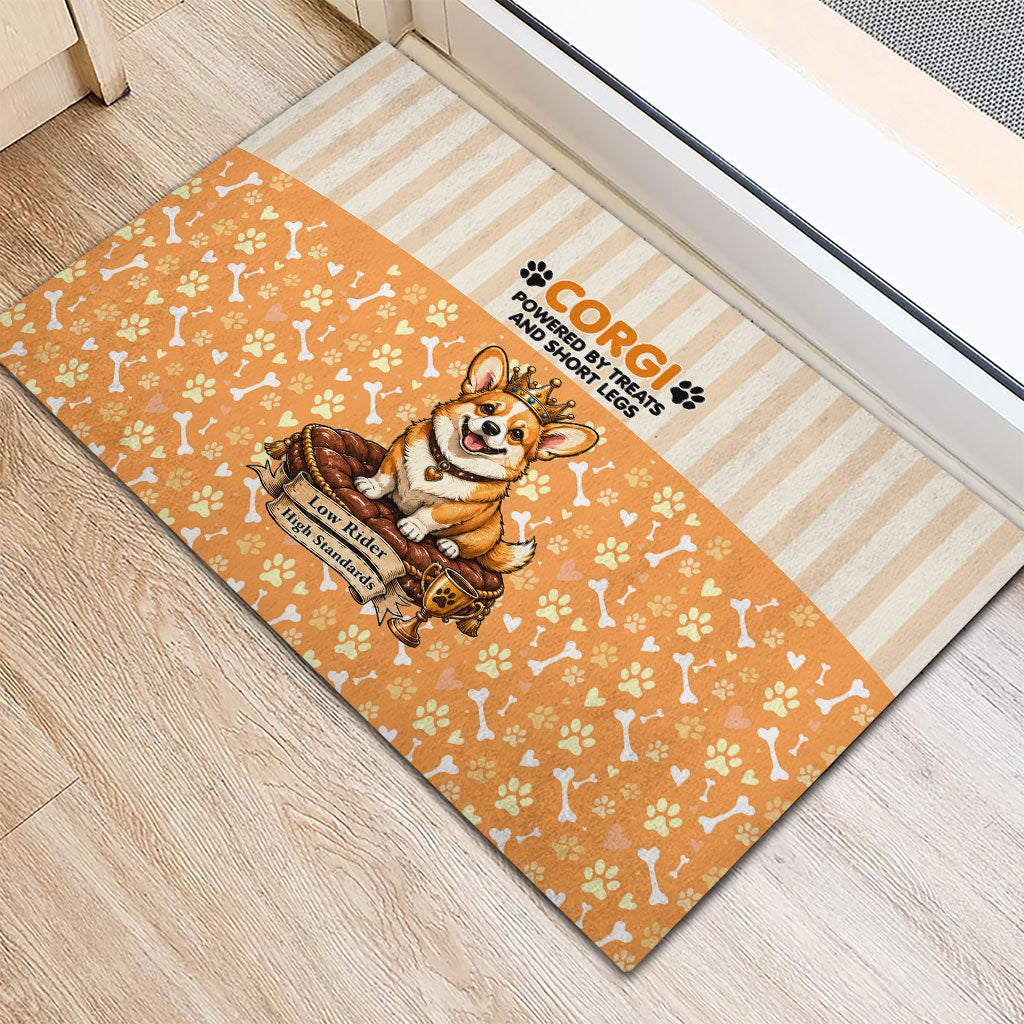 Corgi Powered By Treats And Short Legs Rubber Doormat Royal Crown Low Rider Funny Dog Quote Paw