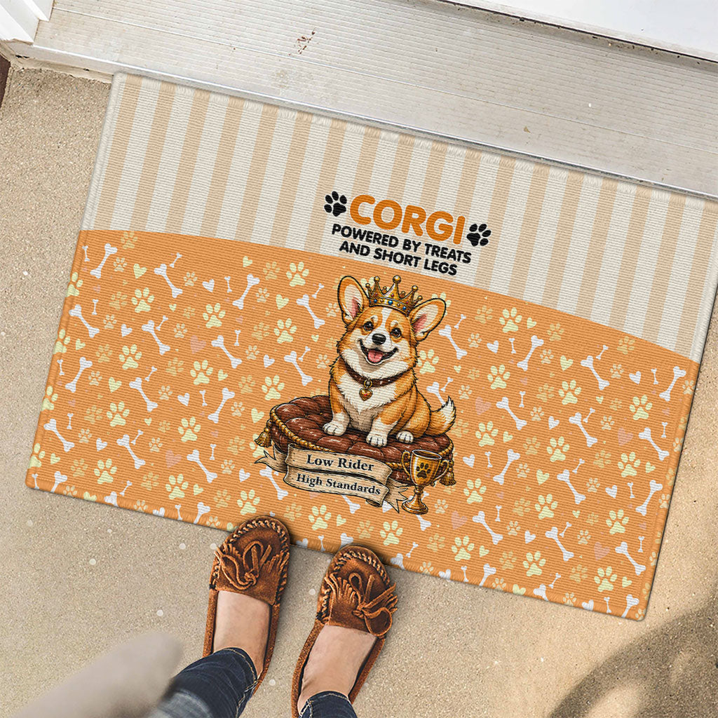 Corgi Powered By Treats And Short Legs Rubber Doormat Royal Crown Low Rider Funny Dog Quote Paw