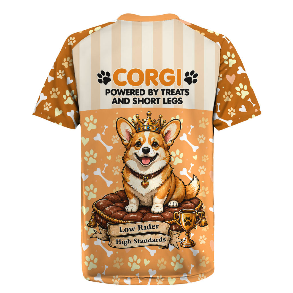 Corgi Powered By Treats And Short Legs Rugby Jersey Royal Crown Low Rider Funny Dog Quote Paw
