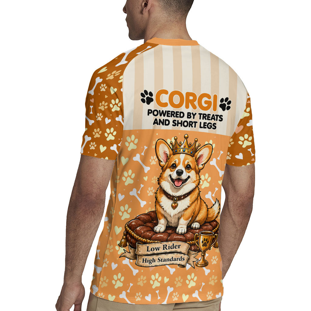 Corgi Powered By Treats And Short Legs Rugby Jersey Royal Crown Low Rider Funny Dog Quote Paw