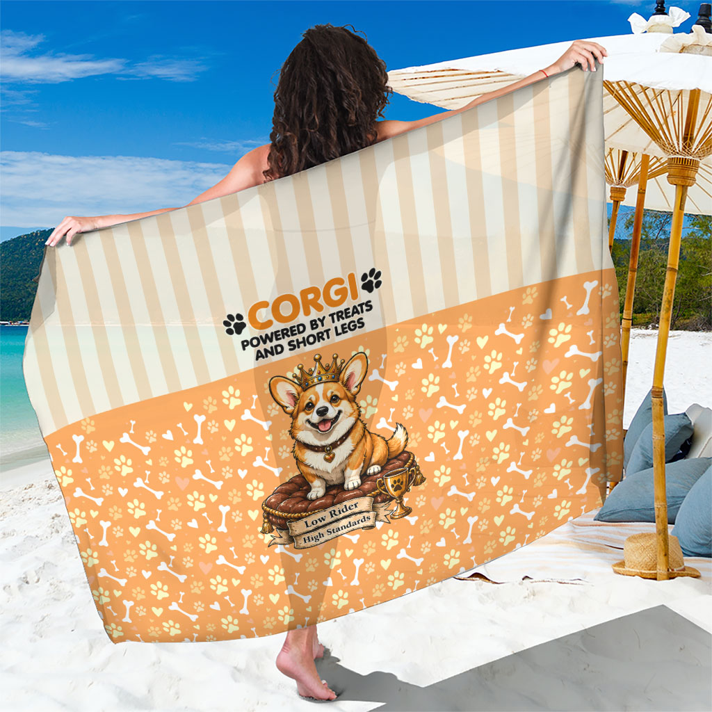 Corgi Powered By Treats And Short Legs Sarong Royal Crown Low Rider Funny Dog Quote Paw