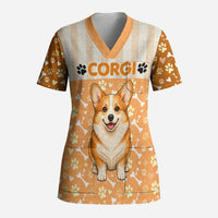 Corgi Powered By Treats And Short Legs Scrub Top Royal Crown Low Rider Funny Dog Quote Paw