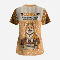 Corgi Powered By Treats And Short Legs Scrub Top Royal Crown Low Rider Funny Dog Quote Paw