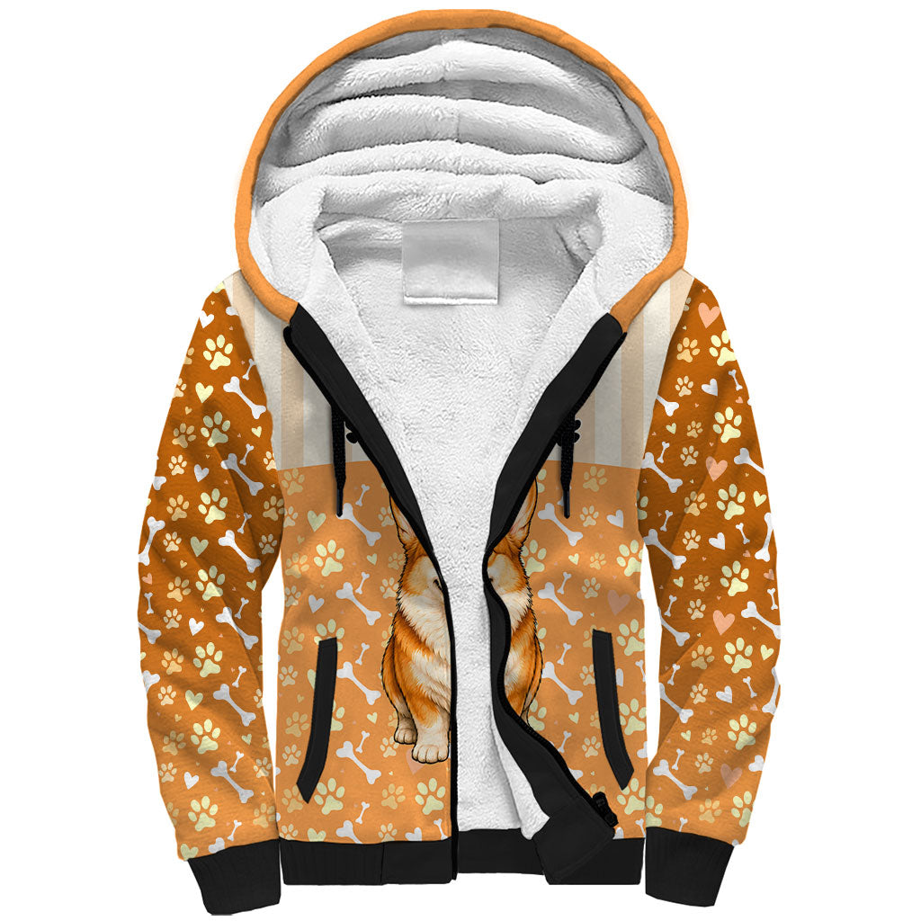 Corgi Powered By Treats And Short Legs Sherpa Hoodie Royal Crown Low Rider Funny Dog Quote Paw