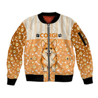 Corgi Powered By Treats And Short Legs Sleeve Zip Bomber Jacket Royal Crown Low Rider Funny Dog Quote Paw