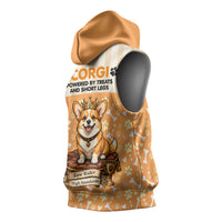 Corgi Powered By Treats And Short Legs Sleeveless Hoodie Royal Crown Low Rider Funny Dog Quote Paw