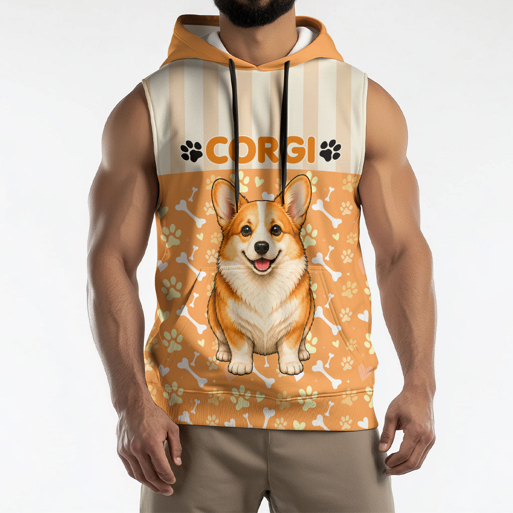Corgi Powered By Treats And Short Legs Sleeveless Hoodie Royal Crown Low Rider Funny Dog Quote Paw
