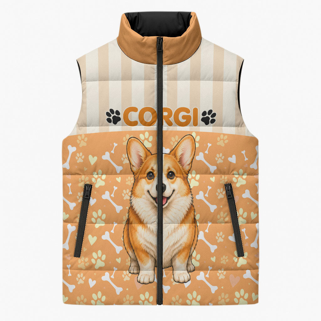 Corgi Powered By Treats And Short Legs Sleeveless Puffer Jacket Royal Crown Low Rider Funny Dog Quote Paw