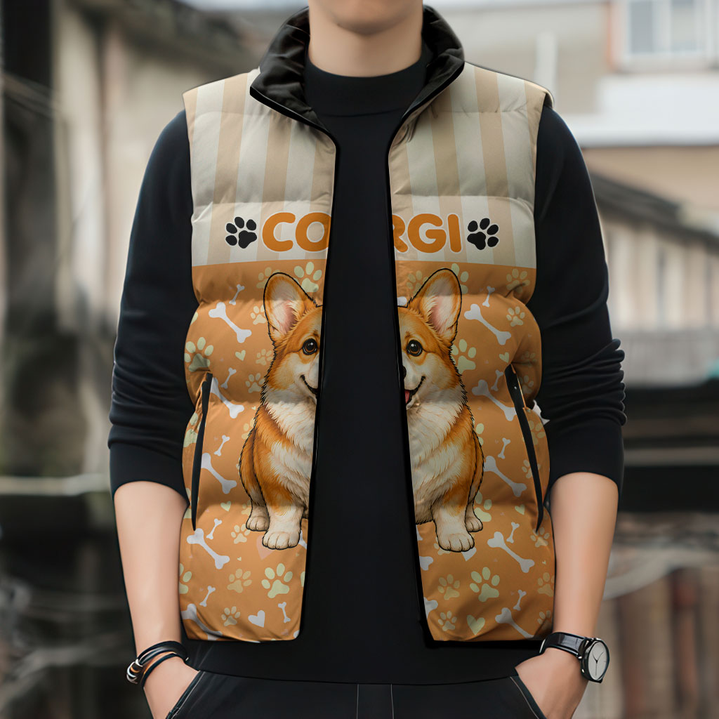 Corgi Powered By Treats And Short Legs Sleeveless Puffer Jacket Royal Crown Low Rider Funny Dog Quote Paw