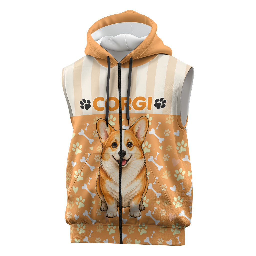 Corgi Powered By Treats And Short Legs Sleeveless Zip Hoodie Royal Crown Low Rider Funny Dog Quote Paw