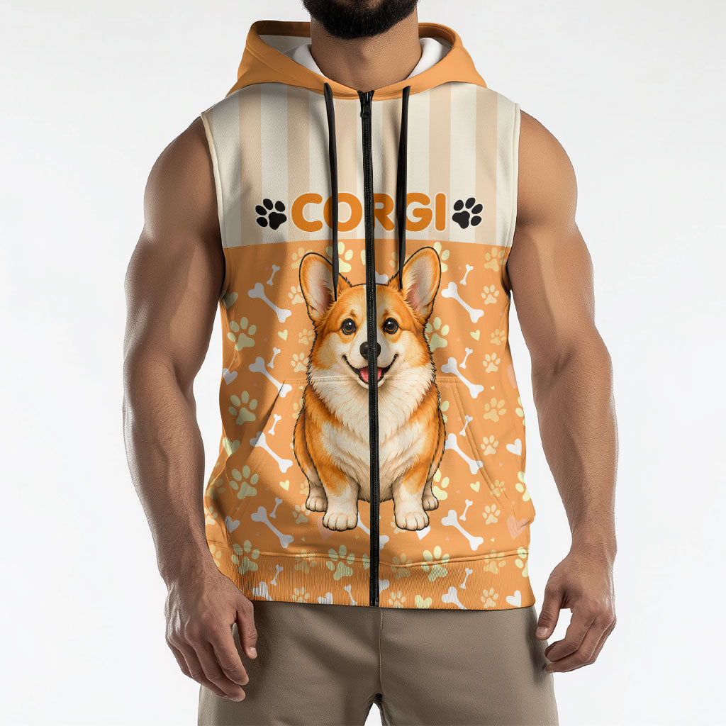 Corgi Powered By Treats And Short Legs Sleeveless Zip Hoodie Royal Crown Low Rider Funny Dog Quote Paw