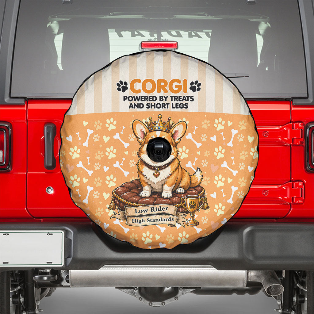 Corgi Powered By Treats And Short Legs Spare Tire Cover Royal Crown Low Rider Funny Dog Quote Paw