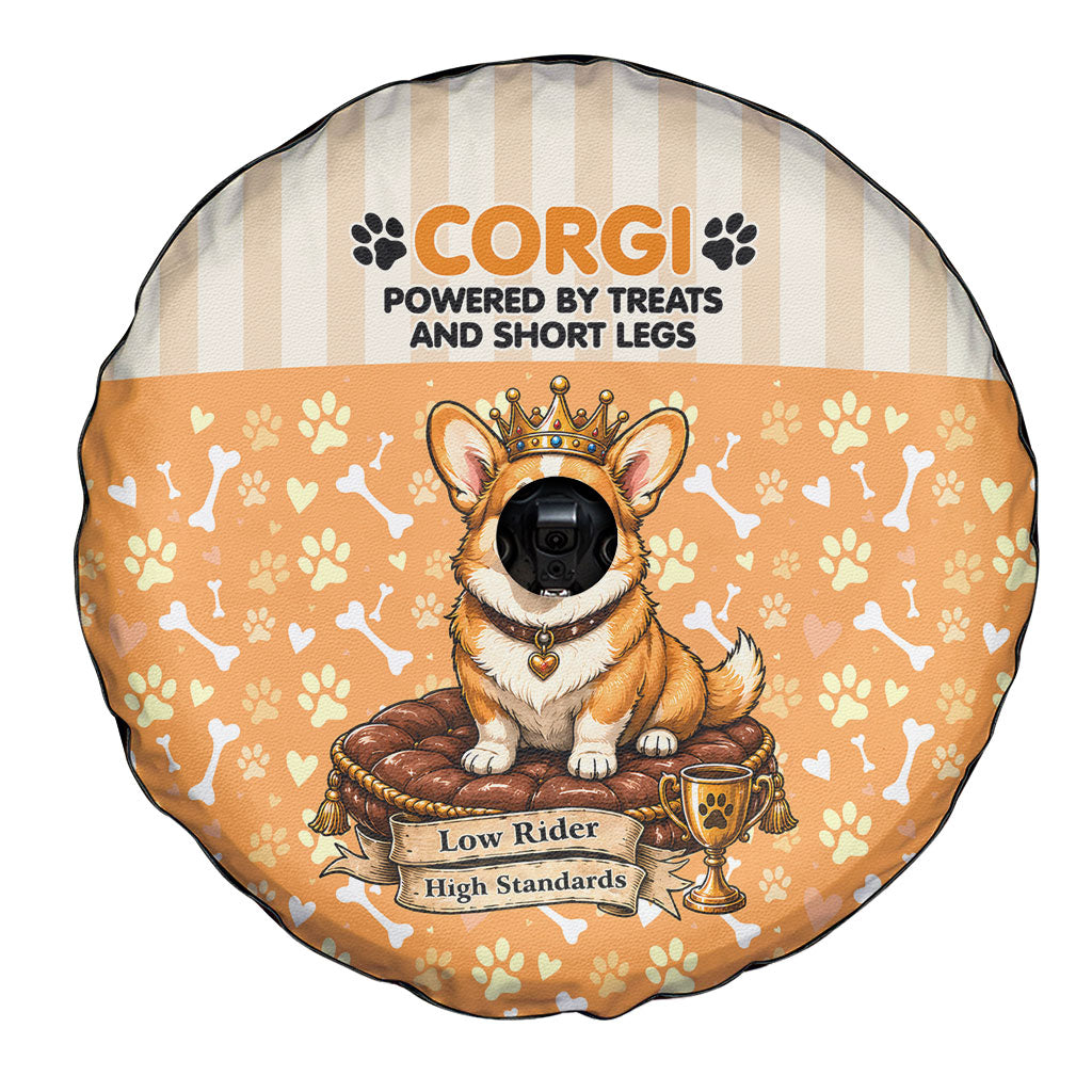 Corgi Powered By Treats And Short Legs Spare Tire Cover Royal Crown Low Rider Funny Dog Quote Paw