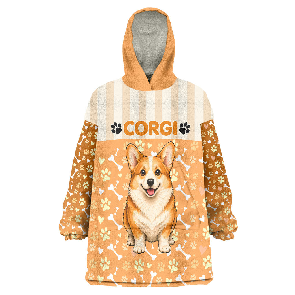 Corgi Powered By Treats And Short Legs Wearable Blanket Hoodie Royal Crown Low Rider Funny Dog Quote Paw