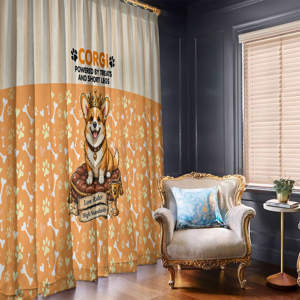 Corgi Powered By Treats And Short Legs Window Curtain Royal Crown Low Rider Funny Dog Quote Paw