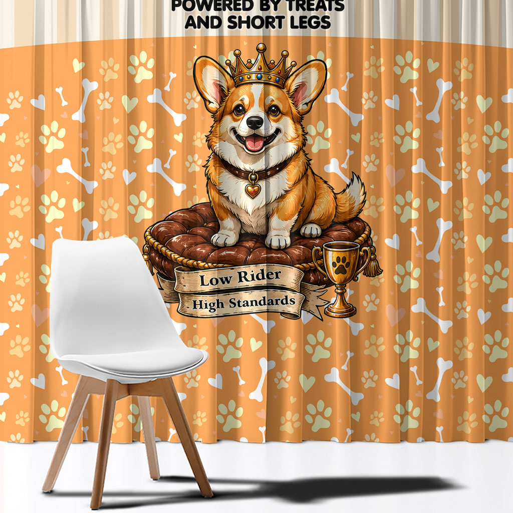 Corgi Powered By Treats And Short Legs Window Curtain Royal Crown Low Rider Funny Dog Quote Paw